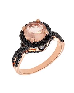 Elegant Confetti Women's 18K Rose Gold Plated Pink and Black CZ Simulated Diamond Halo Statement Cocktail Ring