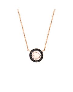 Elegant Confetti Women's 18K Rose Gold Plated Pink and Black CZ Simulated Diamond Classic Halo Pendant Necklace