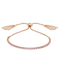Elegant Confetti Women's 18K Rose Gold Plated Pink CZ Simulated Diamond Adjustable Bolo Fringe Tennis Bracelet