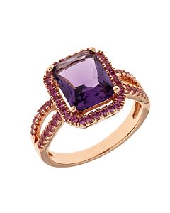Elegant Confetti Women's 18K Rose Gold Plated Red and Purple CZ Simulated Cushion Diamond Halo Statement Cocktail Ring