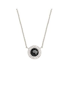 Elegant Confetti Women's 18K White Gold Plated Black CZ Simulated Diamond Classic Halo Pendant Necklace