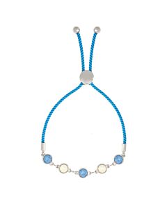 Elegant Confetti Women's 18K White Gold Plated Blue and White Swarovski Crystal Adjustable Bolo Blue Rope Bracelet