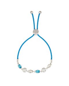 Elegant Confetti Women's 18K White Gold Plated Blue and White Swarovski Crystal Adjustable Bolo Blue Rope Bracelet