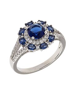 Elegant Confetti Women's 18K White Gold Plated Blue CZ Simulated Diamond Floral Halo Ring