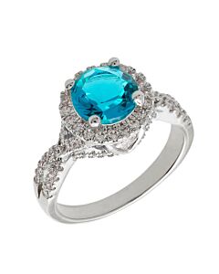 Elegant Confetti Women's 18K White Gold Plated Blue CZ Simulated Diamond Halo Statement Cocktail Ring