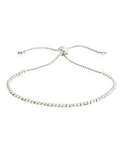 Elegant Confetti Women's 18K White Gold Plated CZ Simulated Diamond Adjustable Bolo Beaded Bracelet