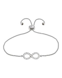 Elegant Confetti Women's 18K White Gold Plated CZ Simulated Diamond Adjustable Bolo Infinity Pendant Bracelet