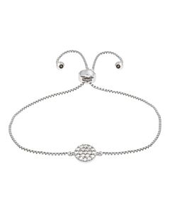 Elegant Confetti Women's 18K White Gold Plated CZ Simulated Diamond Circle Adjustable Bolo Bracelet