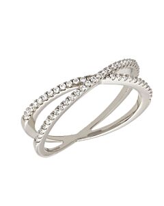 Elegant Confetti Women's 18K White Gold Plated CZ Simulated Diamond Criss Cross Stackable Ring
