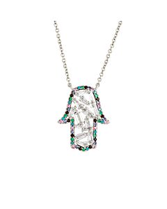 Elegant Confetti Women's 18K White Gold Plated CZ Simulated Diamond Hamsa Charm Fashion Necklace