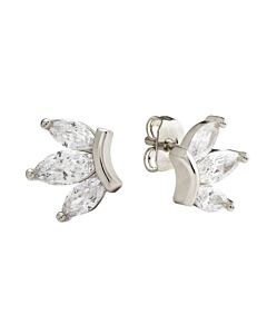 Elegant Confetti Women's 18K White Gold Plated CZ Simulated Diamond Lotus Stud Earrings
