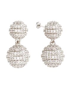 Elegant Confetti Women's 18K White Gold Plated CZ Simulated Diamond Pave Ball Drop Statement Earrings
