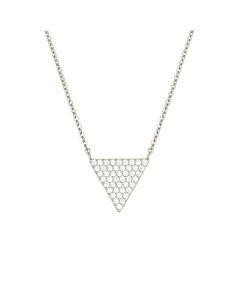 Elegant Confetti Women's 18K White Gold Plated CZ Simulated Diamond Pave Triangle Pendant Necklace