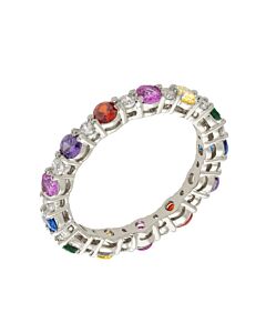 Elegant Confetti Women's 18K White Gold Plated CZ Simulated Diamond Rainbow Stackable Eternity Ring