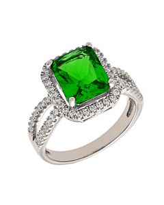Elegant Confetti Women's 18K White Gold Plated Green CZ Simulated Cushion Diamond Halo Statement Cocktail Ring