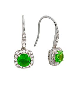 Elegant Confetti Women's 18K White Gold Plated Green CZ Simulated Cushion Diamond Halo Drop Earrings