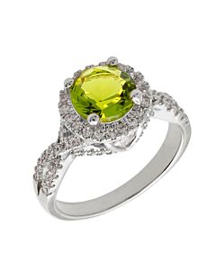 Elegant Confetti Women's 18K White Gold Plated Light Green CZ Simulated Diamond Halo Statement Cocktail Ring