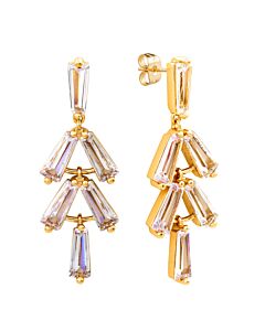 Elegant Confetti Women's 18K Yellow Gold Plated CZ Simulated Baguette Diamond Dangle Earrings