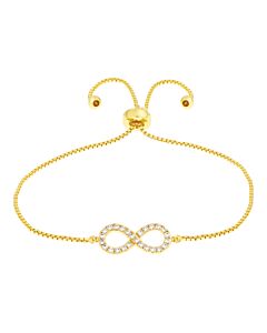 Elegant Confetti Women's 18K Yellow Gold Plated CZ Simulated Diamond Adjustable Bolo Infinity Pendant Bracelet