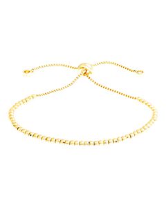 Elegant Confetti Women's 18K Yellow Gold Plated CZ Simulated Diamond Adjustable Bolo Beaded Bracelet