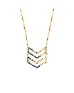 Elegant Confetti Women's 18K Yellow Gold Plated CZ Simulated Diamond and Turquoise Chevron Pendant Necklace