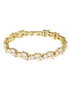 Elegant Confetti Women's 18K Yellow Gold Plated CZ Simulated Diamond Cluster Statement Bracelet