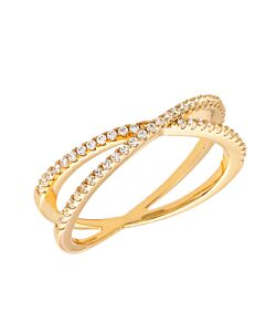 Elegant Confetti Women's 18K Yellow Gold Plated CZ Simulated Diamond Criss Cross Stackable Ring