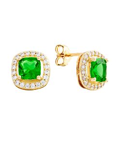 Elegant Confetti Women's 18K Yellow Gold Plated Green CZ Simulated Cushion Diamond Halo Stud Earrings