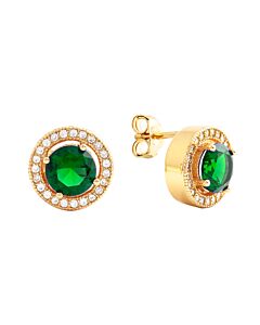Elegant Confetti Women's 18K Yellow Gold Plated Green CZ Simulated Diamond Classic Halo Stud Earrings