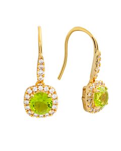 Elegant Confetti Women's 18K Yellow Gold Plated Light Green CZ Simulated Cushion Diamond Halo Drop Earrings
