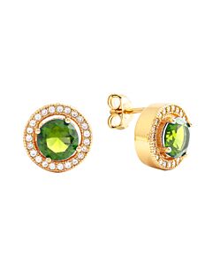 Elegant Confetti Women's 18K Yellow Gold Plated Light Green CZ Simulated Diamond Classic Halo Stud Earrings