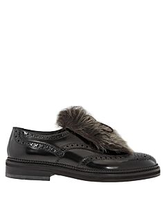 Emporio Armani Boys Lace Up Black Detach Fur Wing Tip Shoes
