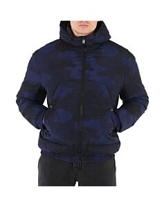 Emporio Armani Men's Blue Navy Camouflage-Print Hooded Down Jacket