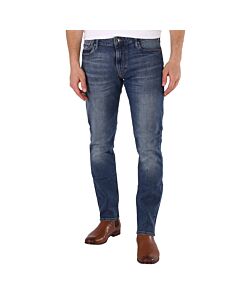 Emporio Armani Men's Denim Blue Cotton-Blend Straight-Leg Jeans