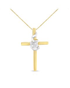 Espira 10K Two-Tone Yellow & White Gold Diamond-Accented Spiral & Cross 18" Pendant Necklace (J-K Color, I2-I3 Clarity)