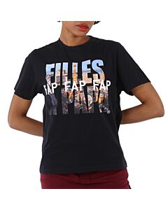 Filles A Papa Ladies T-Shirt Black Distressed Tee Vegas, Brand Size 1
