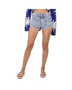 Filles A Papa Twisted Denim Shorts in Ocean Blue
