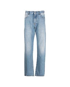 GCDS Men's New Light Blue Bleached Straight Fit Denim Jeans