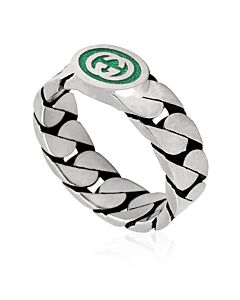 Gucci Gourmette Silver And Green Interlocking G Ring