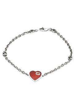 Gucci Heart Aged Finish Sterling Silver And Red Enamel Bracelet