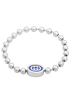 Gucci Interlocking G Boule Chain Sterling Silver Blue Enamel Bracelet Yba753437001