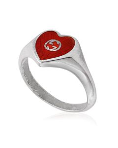 Gucci Interlocking G Red Enamel Heart Ring