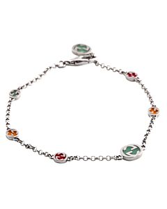 Gucci Ladies Sterling Silver Interlocking G Multicoloured Enamel Bracelet