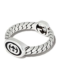 Gucci Ladies Sterling Silver Wide Ring With Interlocking G
