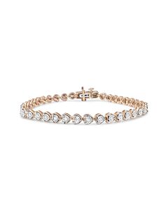 Haus of Brilliance 10K Rose Gold Plated .925 Sterling Silver 1.0 Cttw Miracle Set Diamond Heart-Link 7" Tennis Bracelet (I-J Color, I2-I3 Clarity)
