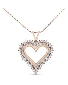 Haus of Brilliance 10K Rose Gold Plated .925 Sterling Silver 1.00 Cttw Diamond Heart 18" Pendant Necklace (I-J Color, I2-I3 Clarity)
