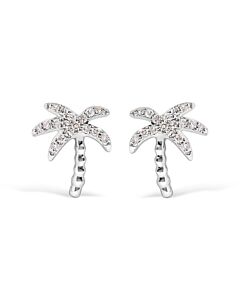 Haus of Brilliance 10K White Gold 1/10 Cttw Diamond Encrusted Palm Tree Stud Earrings (H-I Color, I1-I2 Clarity)