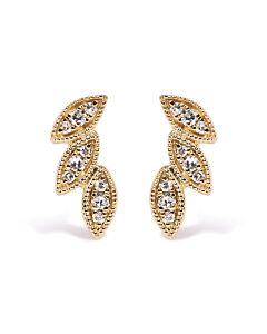 Haus of Brilliance 10K Yellow Gold 1/10 Cttw Diamond Triple Leaf Stud Earring (H-I Color, I1-I2 Clarity)