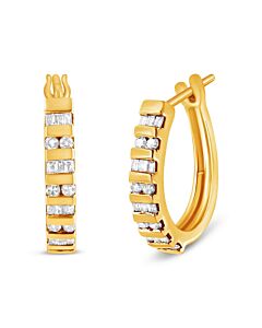 Haus of Brilliance 10K Yellow Gold 1/2 Cttw Round and Baguette-Cut Diamond Hoop Earrings (I-J Color, I2-I3 Clarity)