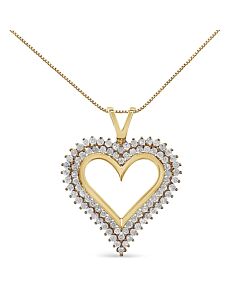 Haus of Brilliance 10K Yellow Gold Plated .925 Sterling Silver 1.00 Cttw Diamond Heart 18" Pendant Necklace (I-J Color, I2-I3 Clarity)